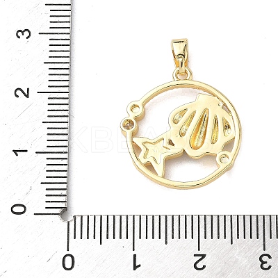 Flat Round with Shell Shape Brass Micro Pave  Clear Cubic Zirconia Pendant Cabochon Settings KK-P334-17G-01-1