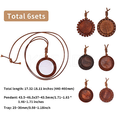 DIY Flat Round Wood Pendant Neckalces Making Kits DIY-CA0007-06-1