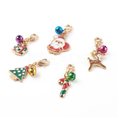 Christmas Theme Light Gold Alloy Enamel Pendants HJEW-JM00469-1