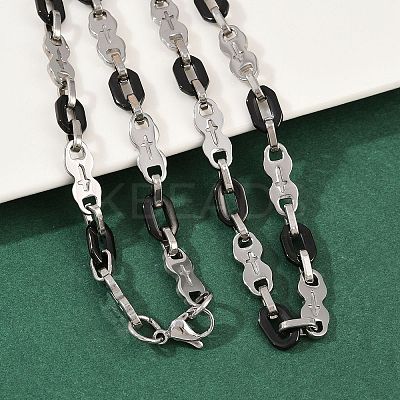 201 Stainless Steel Cross & Oval Link Chain Necklaces for Women NJEW-B143-02EBP-1