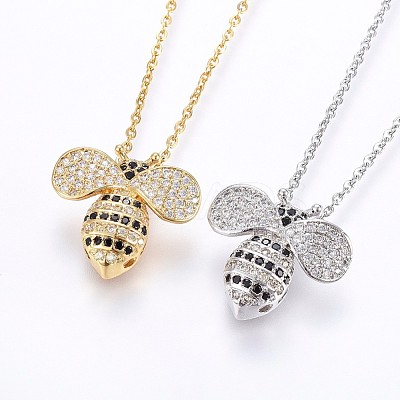 Brass Micro Pave Cubic Zirconia Pendant Necklaces NJEW-H486-10-1