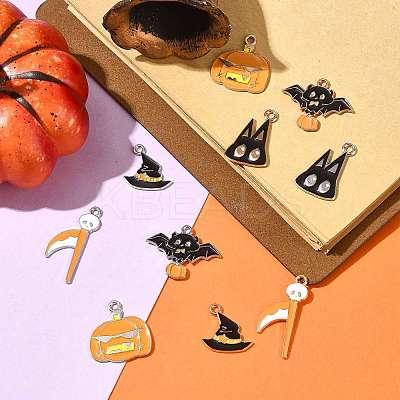 10Pcs 10 Styles Halloween Theme Alloy Enamel Pendants ENAM-FS0003-84-1