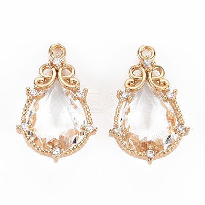 Rack Plating Brass Micro Pave Clear Cubic Zirconia Charms KK-T060-60-RS-1