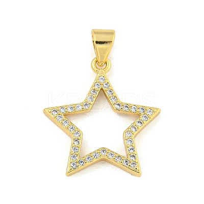 Star Rack Plating Brass Micro Pave Clear Cubic Zirconia Pendants KK-Z053-07G-1