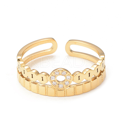 Crystal Rhinestone Donut Open Cuff Ring RJEW-I096-21G-1