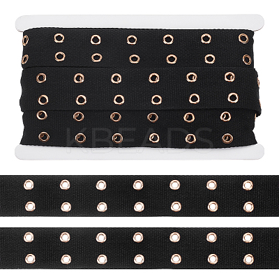 8 Yards Polyester Ribbon with 2-Row Golden Tone Alloy Eyelets SRIB-NB0001-18B-1