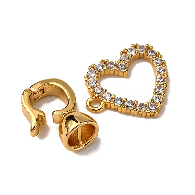 Heart Brass Micro Pave Clear Cubic Zirconia Fold Over Clasps KK-Z121-23G-1