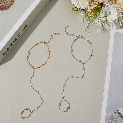 2Pcs 2 Colors Alloy Satellite Chains Finger Ring Bracelets for Women BJEW-CY0001-09-1