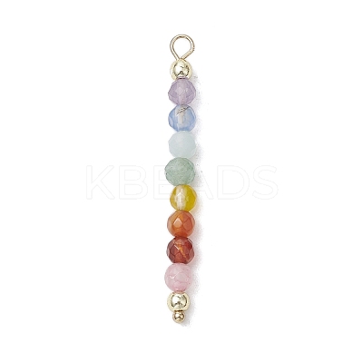 Natural Agate & Carnelian & Green Aventurinee & Aquamarine & Amethyst Faceted Round Beaded Chakra Pendants PALLOY-JF03450-1