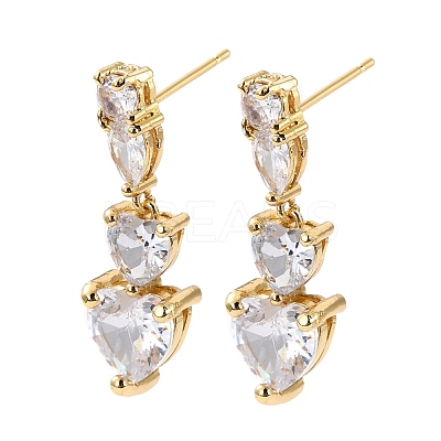 Heart Clear Cubic Zirconia Drop Earring EJEW-C002-06G-RS-1