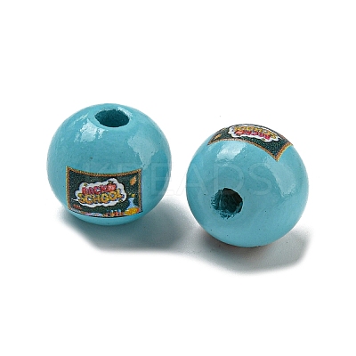 Printed Wood European Beads WOOD-L020-D12-1