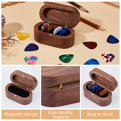 1Pc 4-Slot Oval Shaped Wood Storage Boxes with Magnetic Lid for Guitar Picks OBOX-DC0001-03B-1