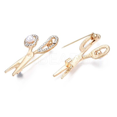Crystal Rhinestone Scissor Lapel Pin with Plastic Pearl JEWB-N007-061-1