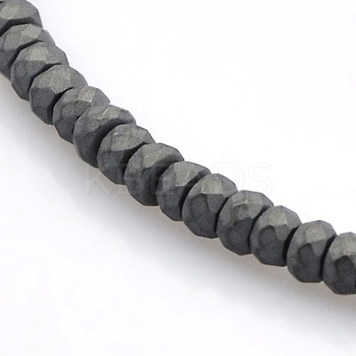 Faceted Matte Style Electroplate Non-magnetic Synthetic Hematite Rondelle Beads Strands G-P061-31-1