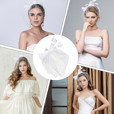 Gauze Mesh Veil Cloth with Aligator Hair Clip AJEW-WH20018-97B-1