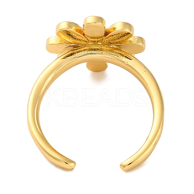 Rack Plating Flower Brass Enamel Open Cuff Rings for Women RJEW-S242-10B-1