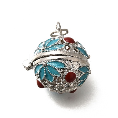 Brass with Enamel Bead Cage Pendants KK-M313-42P-01-1