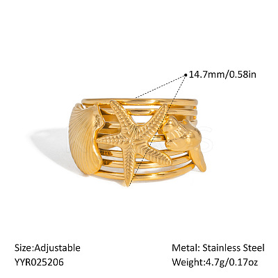 Ocean Themes Stainless Steel Adjustable Cuff Rings for Women VG5206-5-1