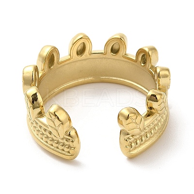 304 Stainless Steel Leaf Open Cuff Ring for Women RJEW-I098-14G-1