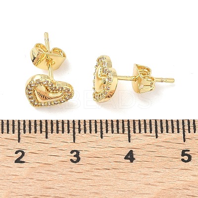 Heart Brass Micro Pave Clear Cubic Zirconia Stud Earrings EJEW-P336-03G-1