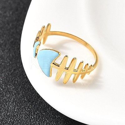 Ocean Theme 304 Stainless Steel & Enamel Cuff Rings for Women RJEW-F192-01D-G-1