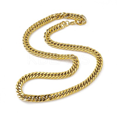 PVD Vacuum Plating 201 Stainless Steel Cuban Link Chain Necklace with 304 Stainless Steel Clasps for Men Women NJEW-M194-01B-G-1