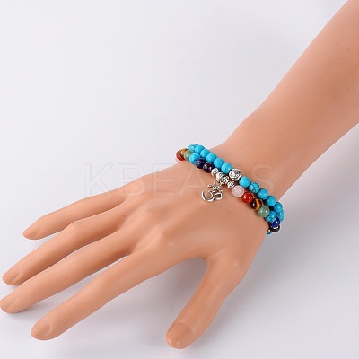 Trendy Synthetic Turquoise(Dyed) Beads Stretch 2-Loops Bracelets BJEW-JB01728-02-1