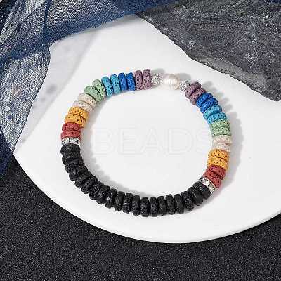 Dyed Natural Lava Rock & Pearl Beaded Stretch Bracelet BJEW-JB09724-1