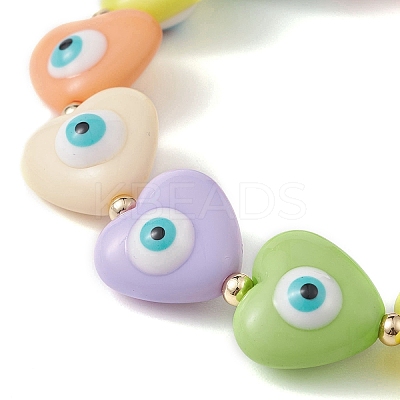 Resin Heart with Evil Eye Beaded Stretch Bracelets BJEW-JB09459-1