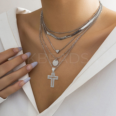 6Pcs Cross Brass Micro Pave Clear Cubic Zirconia Pendants KK-BBC0016-27-1