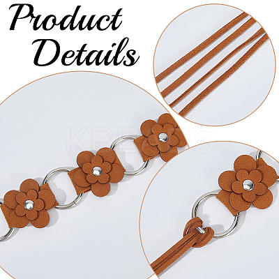 1Pc Imitation Leather Flower Brass Ring Link Chain Waist Belly Chains Belts for Women AJEW-CL0001-49C-1
