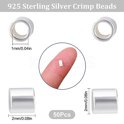 Anti-Tarnish 50Pcs Rhodium Plated 925 Sterling Silver Crimp Beads STER-BBC0001-28-1