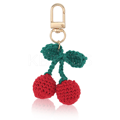 6Pcs Cherry Wool Knitting Pendant Decorations HJEW-CP0001-18G-1