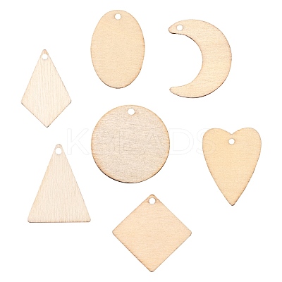 70Pcs 7 Style Unfinished Natural Poplar Wood Pendants WOOD-LS0001-21-1
