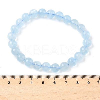 Natural Aquamarine Round Bead Stretch Bracelets for Men Women BJEW-U034-01C-01-1