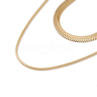 2Pcs 2 Style Ion Plating(IP) 304 Stainless Steel Herringbone & Snake Chain Necklaces Set for Men Women NJEW-G090-08G-1