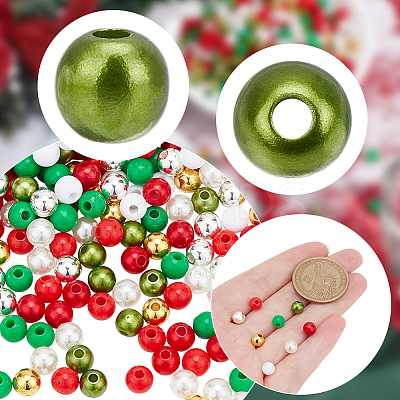 1600Pcs 8 Styles Christmas Theme DIY Round ABS Plastic & Acrylic Beads Findings Kits DIY-AR0004-47-1