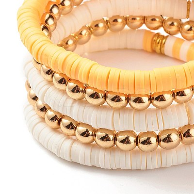 5Pcs 5 Style Synthetic Hematite & Polymer Clay Heishi Beads Stretch Bracelets Set BJEW-JB07533-01-1