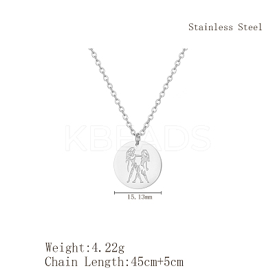 Stylish 304 Stainless Steel Flat Round Gemini Zodiac Pendant Necklaces for Women's Daily Wear UA3158-2-1