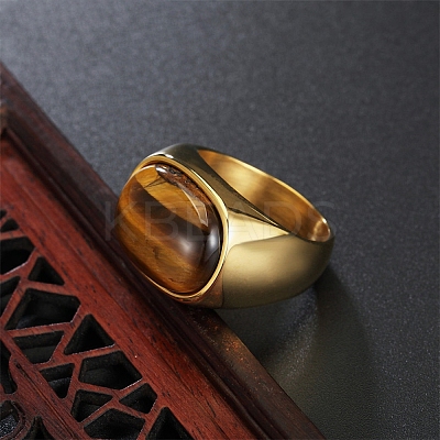 304 Stainless Steel with Natural Tiger Eye Finger Rings for Men FS-WG155DB-10-1