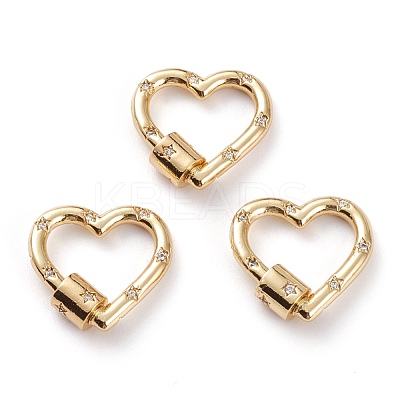 Brass Micro Pave Clear Cubic Zirconia Screw Carabiner Lock KK-C100-45G-G-1