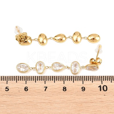 304 Stainless Steel Oval with Teardrop Tassel Stud Earrings EJEW-A161-05G-02-1