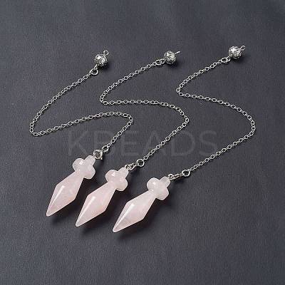 Natural Rose Quartz Pointed Dowsing Pendulums AJEW-B020-05P-07-1