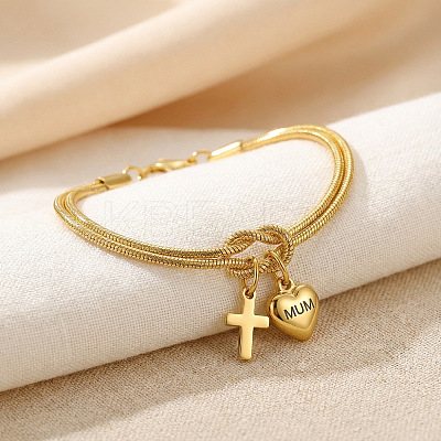Mother's Day 304 Stainless Steel Snake Chain Double-layered Bracelets WG6C8B3-01-1