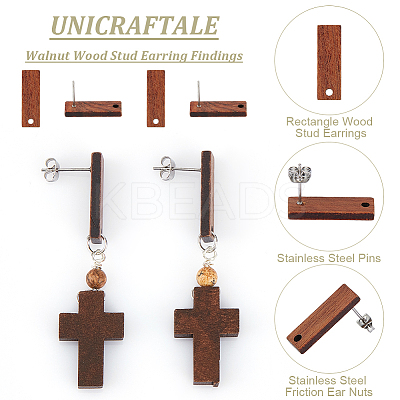15 Pair Walnut Wood Stud Earring Findings STAS-UN0055-14B-1