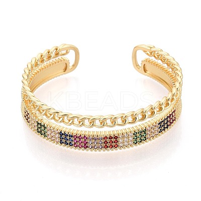 Brass Micro Pave Cubic Zirconia and Rhinestone Cuff Bangles for Women KK-T079-65G-1