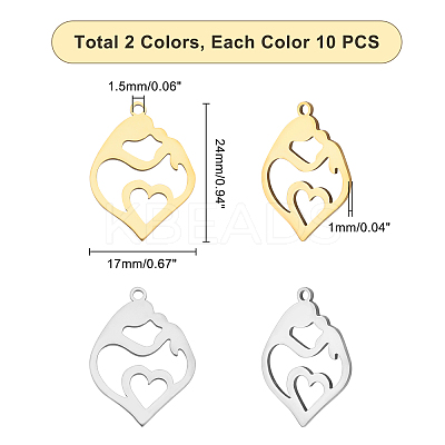 20PCS 2 Colors 201 Stainless Steel Pendants STAS-DC0004-13-1