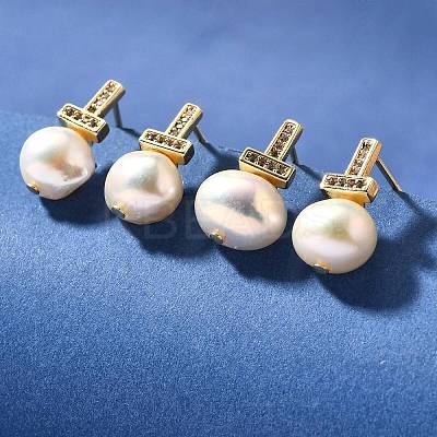 Natural Pearl Ear Studs EJEW-L099-09G-1