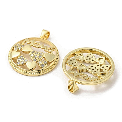 Mother's Day Theme Rack Plating Brass Micro Pave Cubic Zirconia Pendants KK-F869-20G-01-1