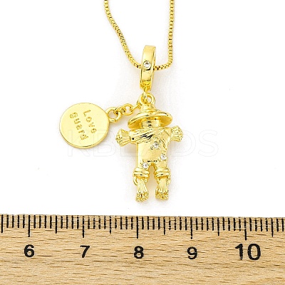 Brass Clear Cubic Zirconia Scarecrow Pendant Necklaces NJEW-C071-03G-1